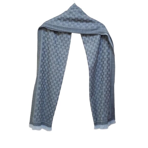 GUCCI - Light Blue Gray Wool Scarf 243-040425 - Picture 2 of 5